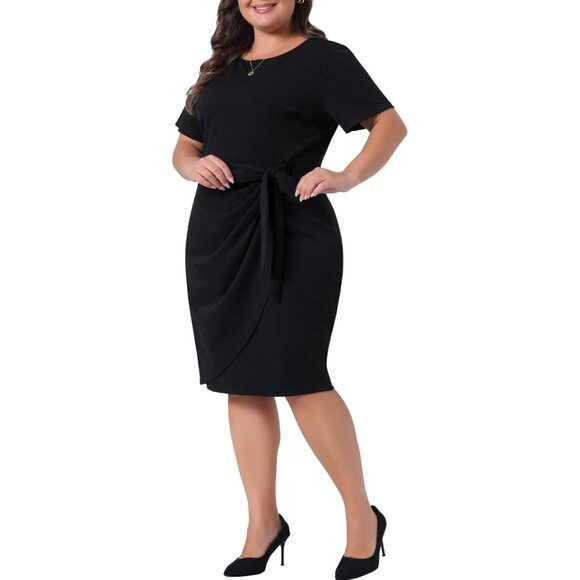 Plus Size Vintage Office Dress 50s 60s Belted Cowl Neck Bodycon Work - Picture 2 of 5